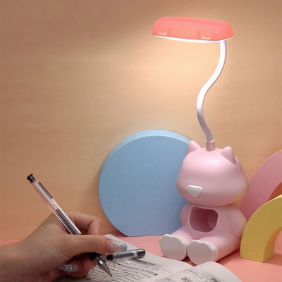 Creative Cute Cat Flexible Led Study Desk Lamp with Phone Holder Bedside Color Adjust Table Lamp for Kids Student Room