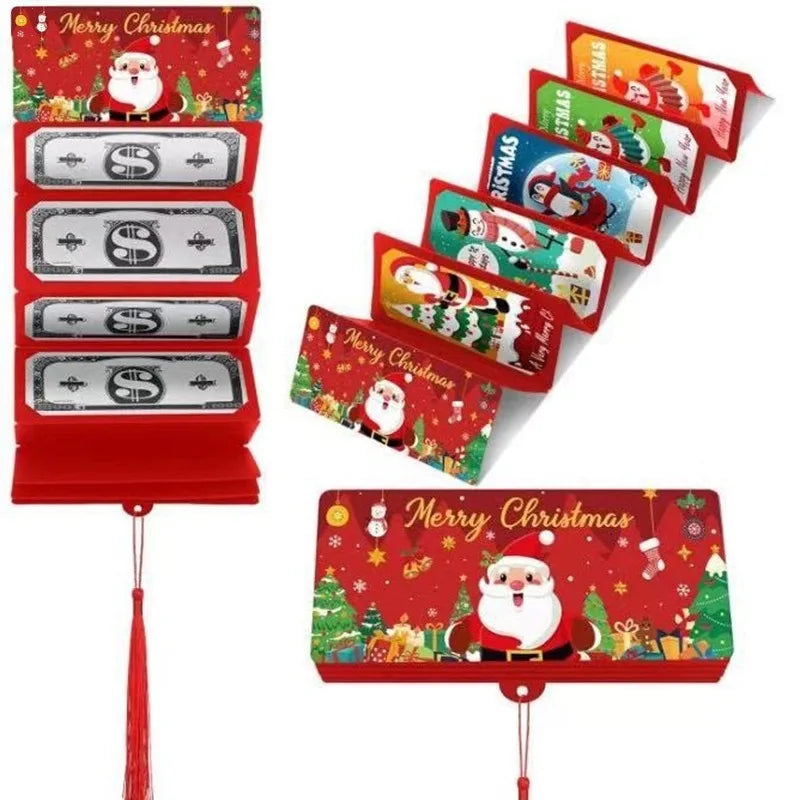 Christmas Money Holder Wallet Red Envelope Christmas Gift Envelope Greeting Card Creative Birthday Folding Cash Holder For Kids