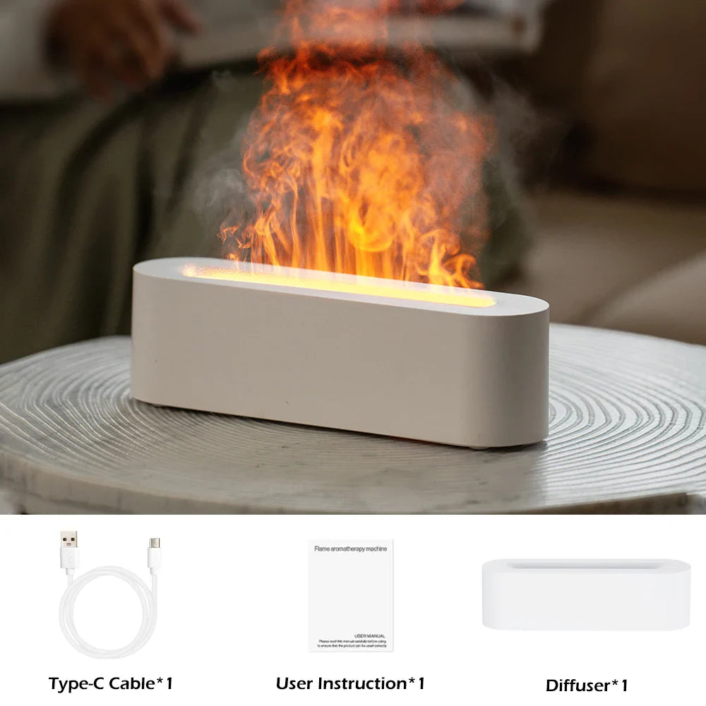 Essential Oil Aroma Diffuser Flame Air Humidifier Ultrasonic Cool Mist Difusor with RGB Realistic Fire Night Light