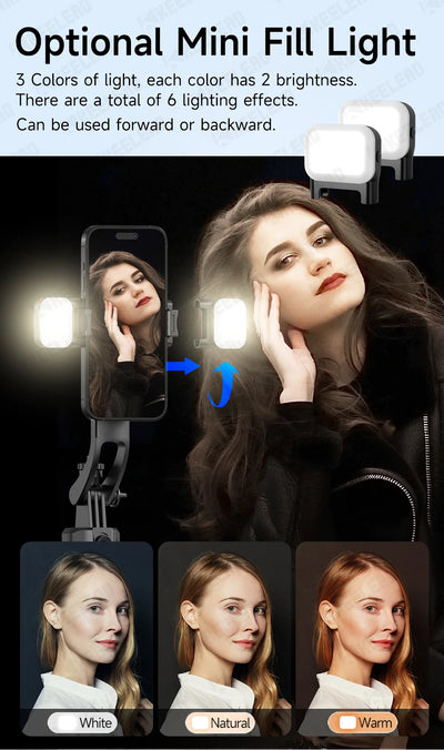 C17 Selfie Stick Tripod Phones Stand for Cell phone AI Tracking 360°Auto-Rotation Shoot with Remote Control, Optional Fill Light