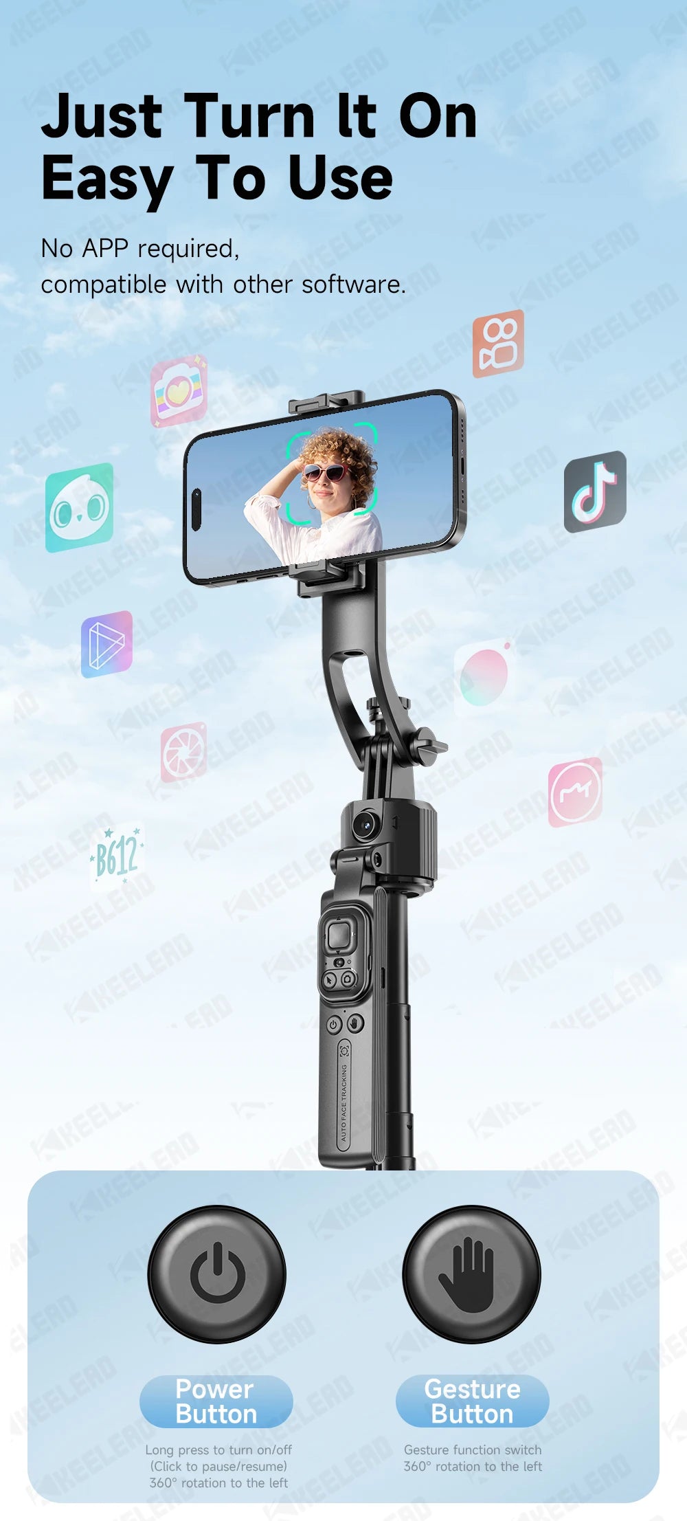 C17 Selfie Stick Tripod Phones Stand for Cell phone AI Tracking 360°Auto-Rotation Shoot with Remote Control, Optional Fill Light