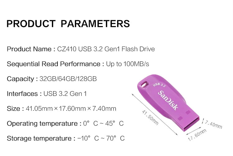 SanDisk USB 3.2 Flash Drive 128GB 64GB 32GB Up to 100Mb/s Pen Drive Original storage Memory Stick for Computer U disk pendrive