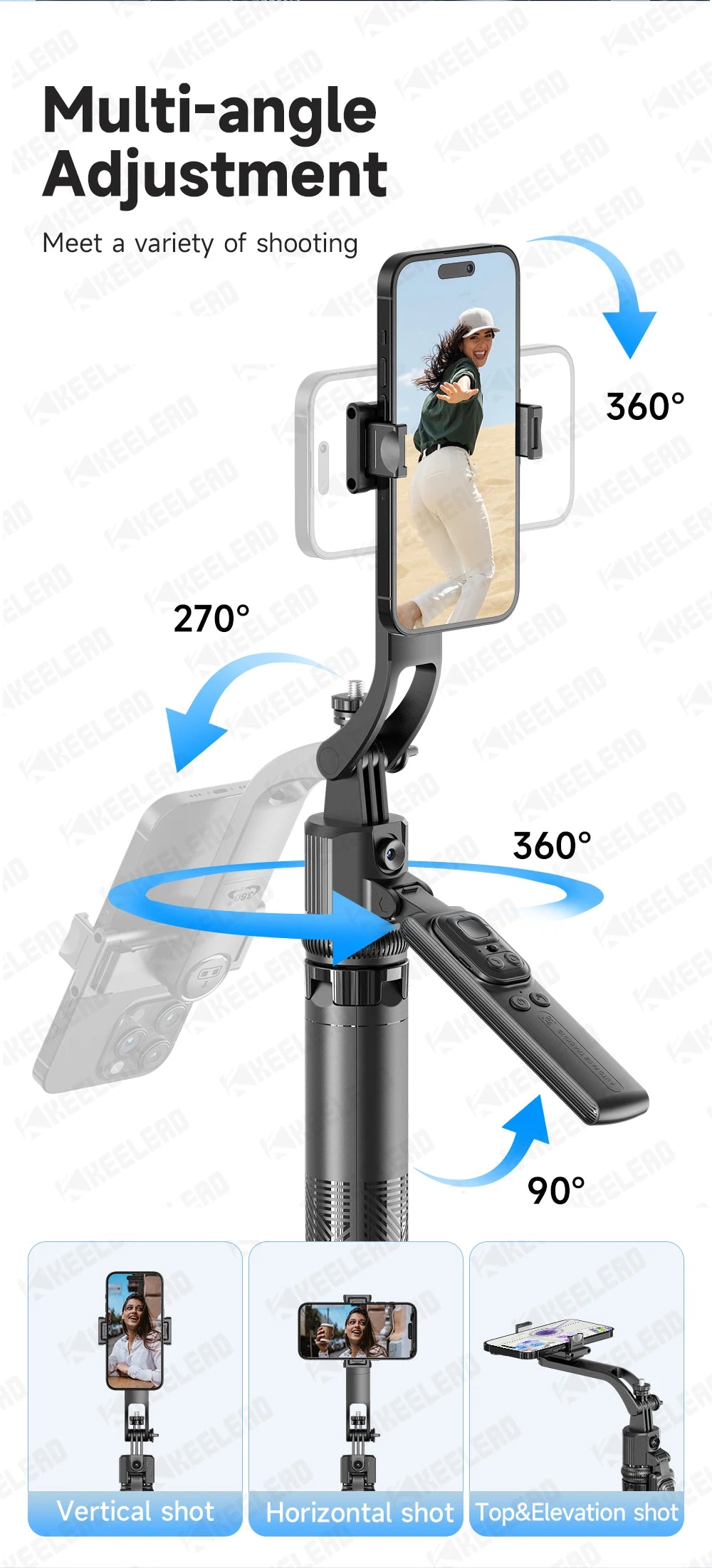 C17 Selfie Stick Tripod Phones Stand for Cell phone AI Tracking 360°Auto-Rotation Shoot with Remote Control, Optional Fill Light