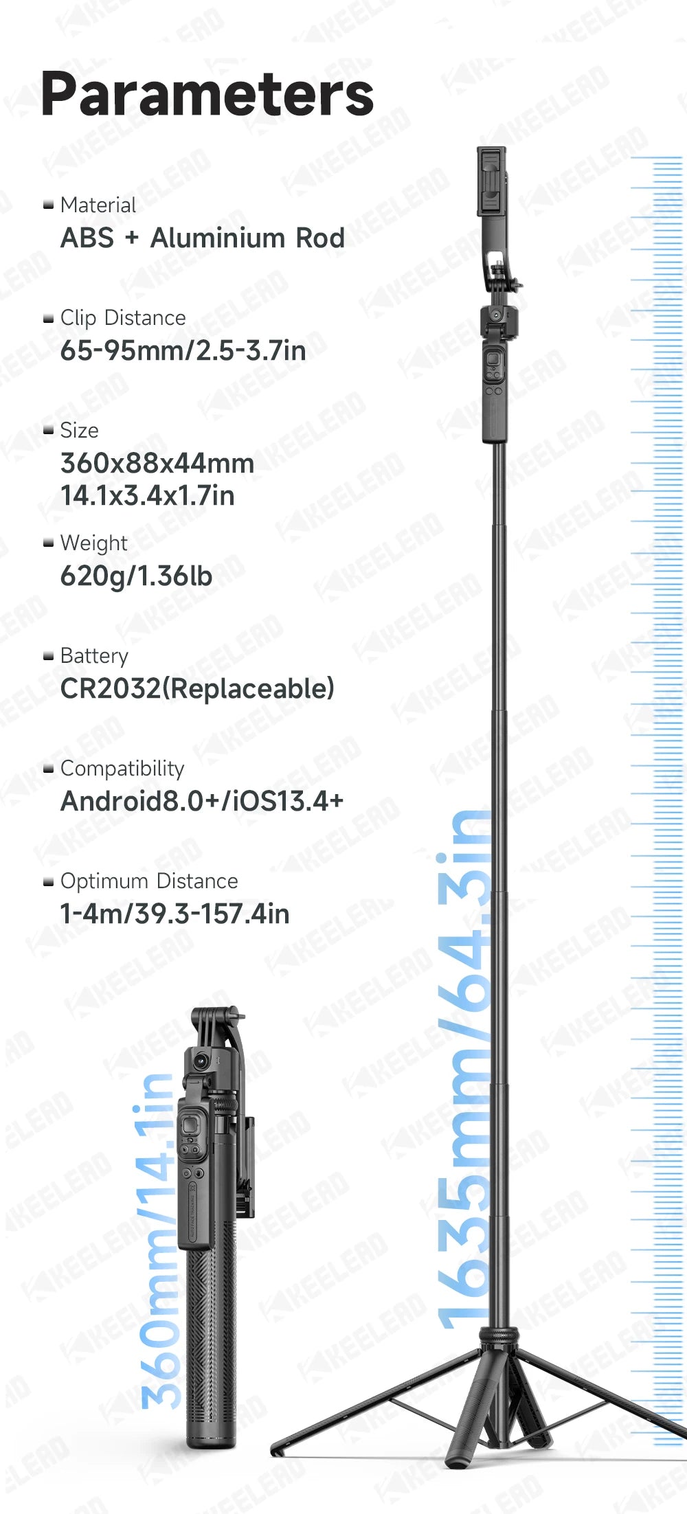 C17 Selfie Stick Tripod Phones Stand for Cell phone AI Tracking 360°Auto-Rotation Shoot with Remote Control, Optional Fill Light