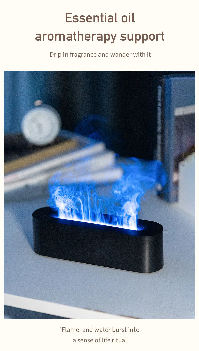 Essential Oil Aroma Diffuser Flame Air Humidifier Ultrasonic Cool Mist Difusor with RGB Realistic Fire Night Light