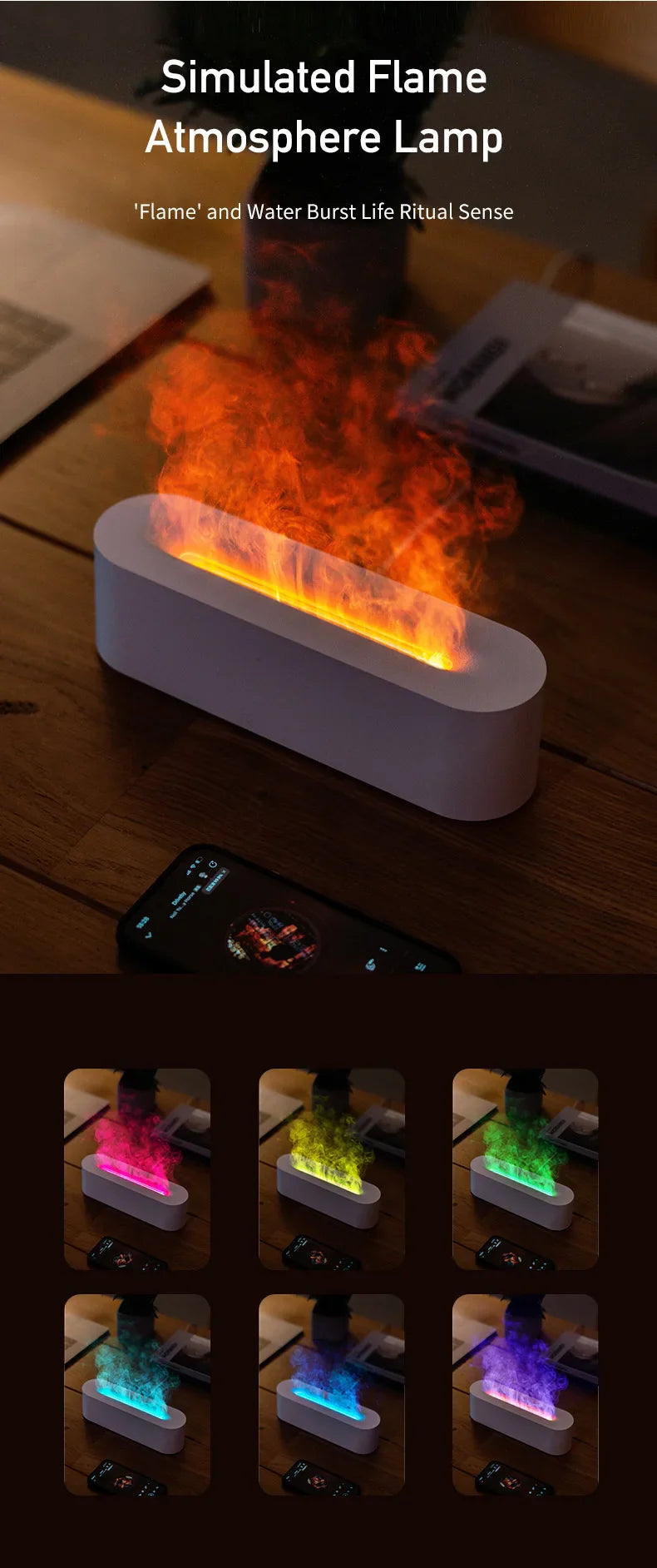 Essential Oil Aroma Diffuser Flame Air Humidifier Ultrasonic Cool Mist Difusor with RGB Realistic Fire Night Light
