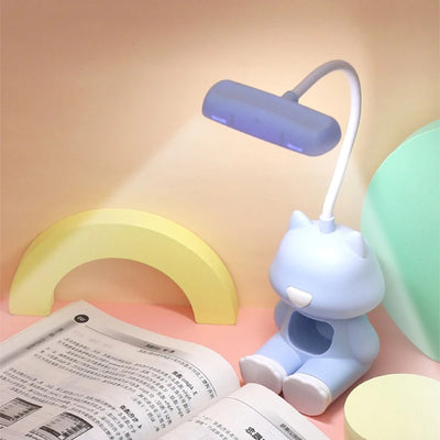 Creative Cute Cat Flexible Led Study Desk Lamp with Phone Holder Bedside Color Adjust Table Lamp for Kids Student Room