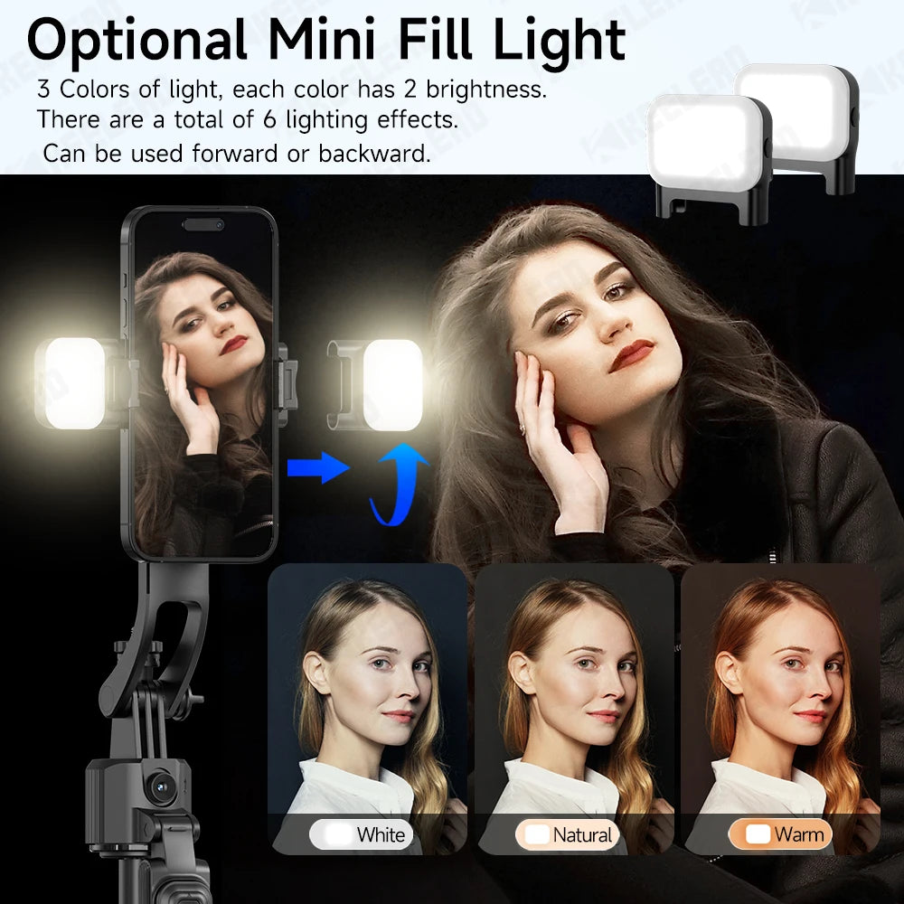 C17 Selfie Stick Tripod Phones Stand for Cell phone AI Tracking 360°Auto-Rotation Shoot with Remote Control, Optional Fill Light