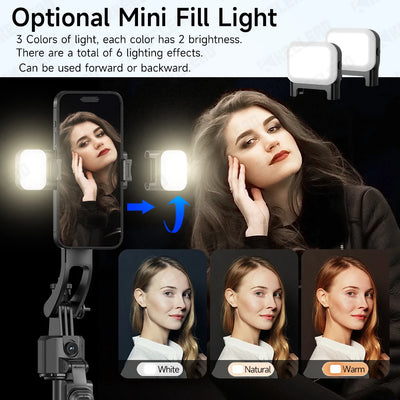 C17 Selfie Stick Tripod Phones Stand for Cell phone AI Tracking 360°Auto-Rotation Shoot with Remote Control, Optional Fill Light