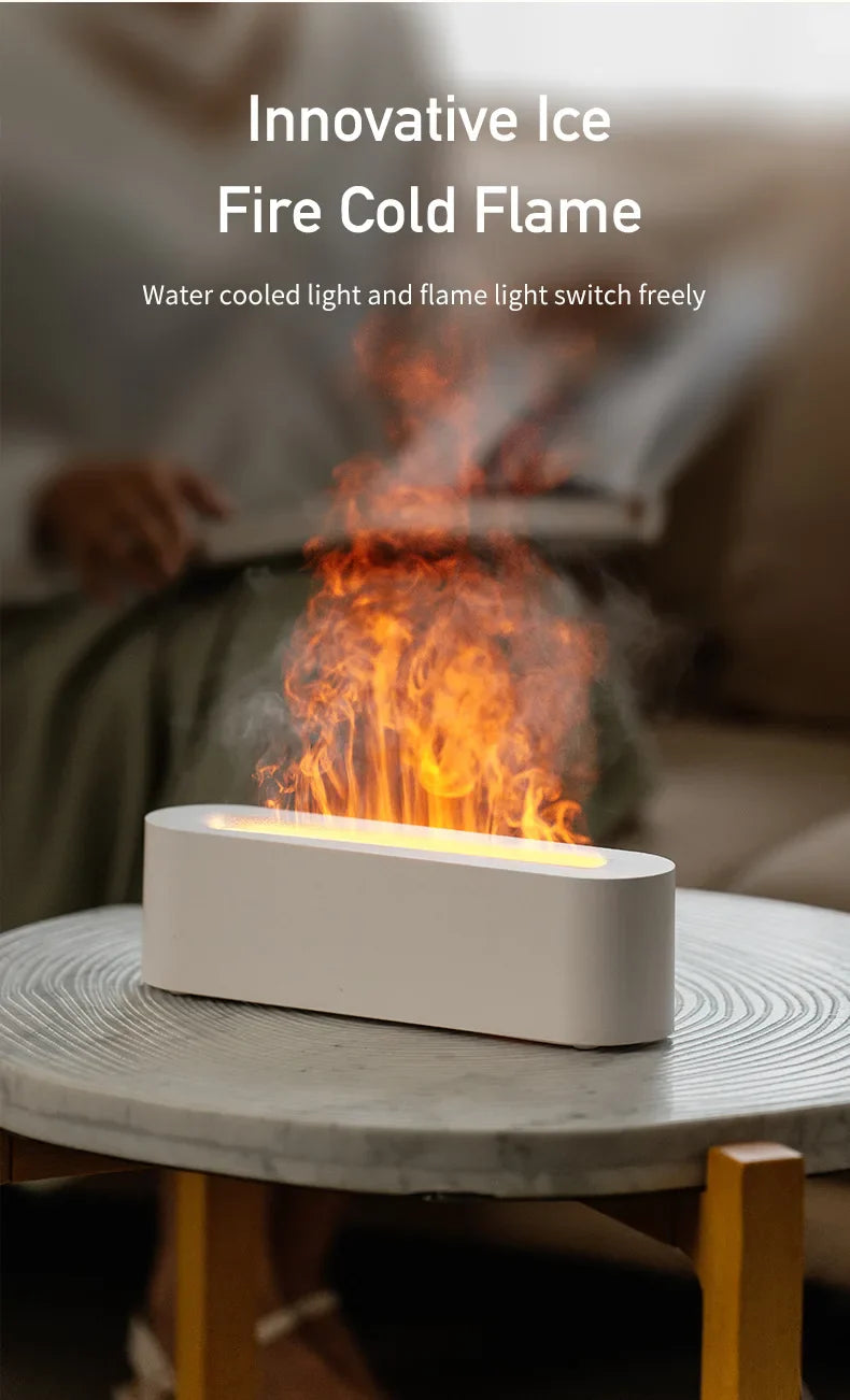 Essential Oil Aroma Diffuser Flame Air Humidifier Ultrasonic Cool Mist Difusor with RGB Realistic Fire Night Light