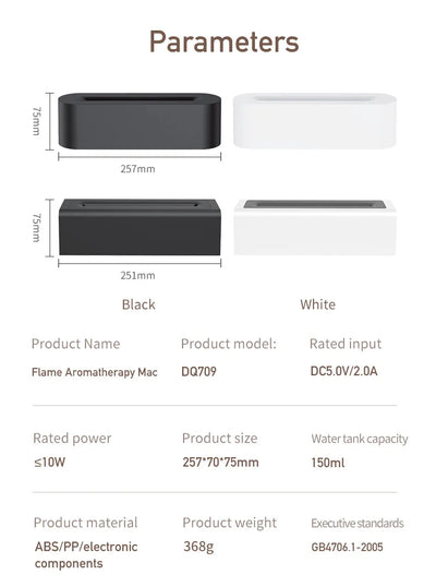 Essential Oil Aroma Diffuser Flame Air Humidifier Ultrasonic Cool Mist Difusor with RGB Realistic Fire Night Light