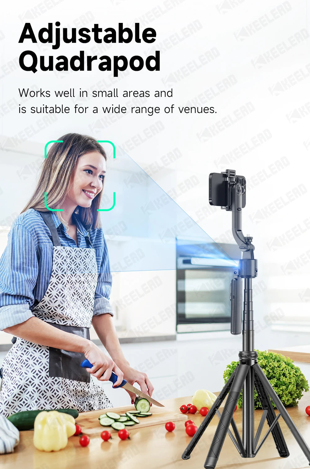 C17 Selfie Stick Tripod Phones Stand for Cell phone AI Tracking 360°Auto-Rotation Shoot with Remote Control, Optional Fill Light