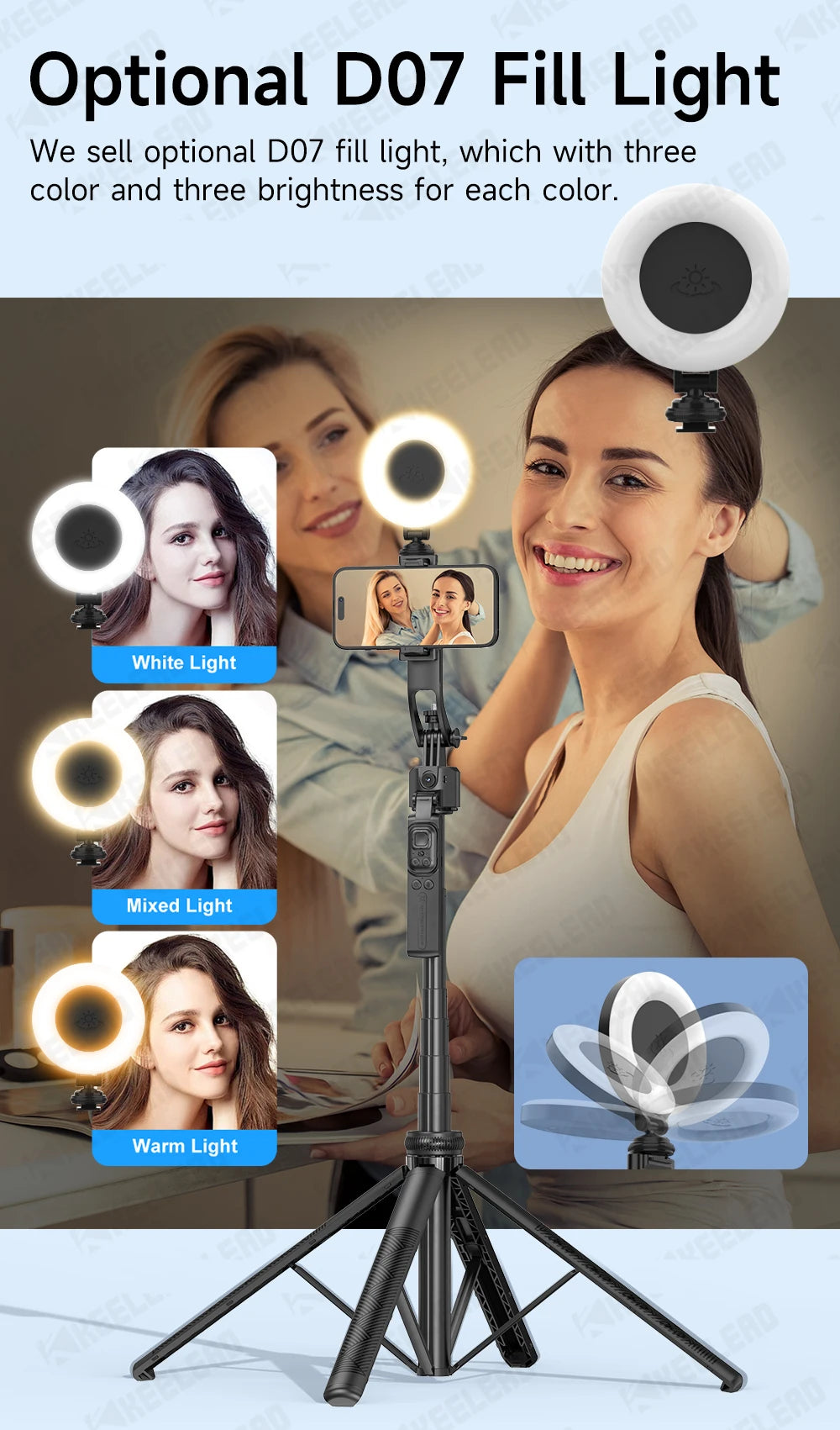 C17 Selfie Stick Tripod Phones Stand for Cell phone AI Tracking 360°Auto-Rotation Shoot with Remote Control, Optional Fill Light