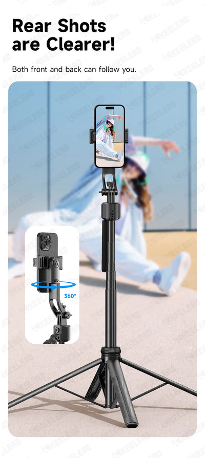 C17 Selfie Stick Tripod Phones Stand for Cell phone AI Tracking 360°Auto-Rotation Shoot with Remote Control, Optional Fill Light