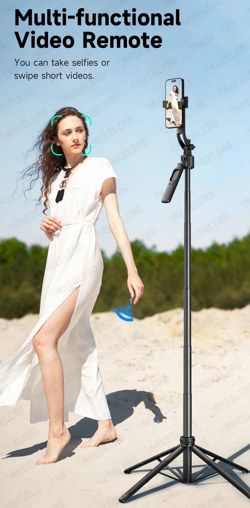 C17 Selfie Stick Tripod Phones Stand for Cell phone AI Tracking 360°Auto-Rotation Shoot with Remote Control, Optional Fill Light