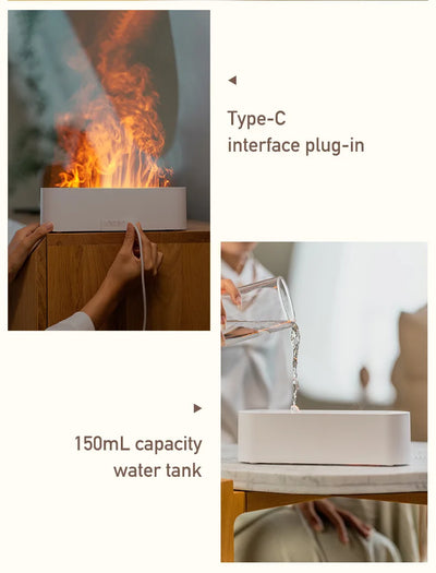 Essential Oil Aroma Diffuser Flame Air Humidifier Ultrasonic Cool Mist Difusor with RGB Realistic Fire Night Light