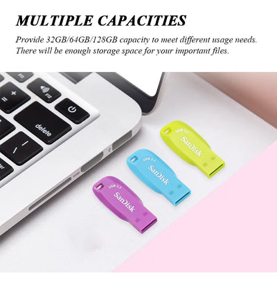 SanDisk USB 3.2 Flash Drive 128GB 64GB 32GB Up to 100Mb/s Pen Drive Original storage Memory Stick for Computer U disk pendrive